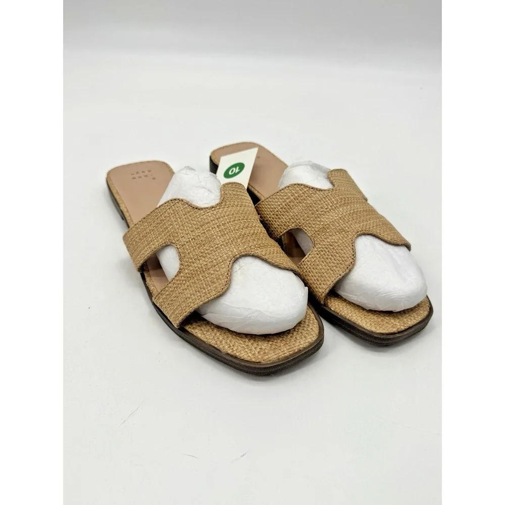 A New Day Raffia Slide Sandals Designer Flats 10 Beige Nina Beach Coastal Resort